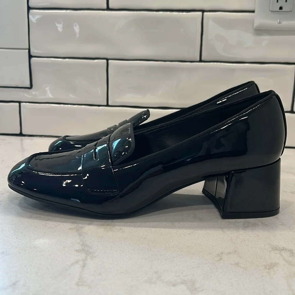 Kelly & Katie Payln Loafer Black Glossy Platform Heel Slip On Academia Office